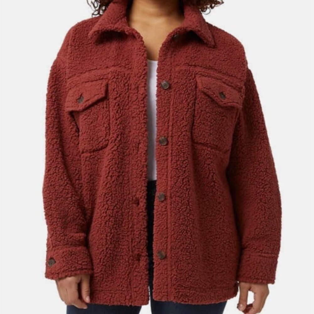 32 Degrees Women's Cozy Fleece Shirt Jacket Oversized - Spiced Apple M/L